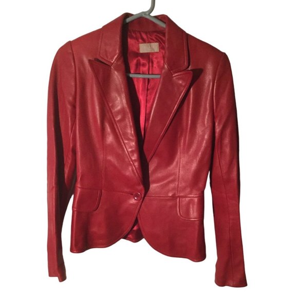 Alaia Jackets & Blazers - Alaia Red Leather Lambskin Women's Jacket Suit Blazer Size Small 38 Paris France